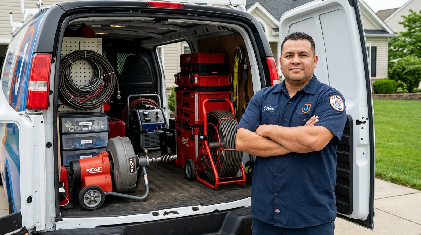 Professional drain cleaning equipment and Johns Plumbing LLC plumber in Alburtis