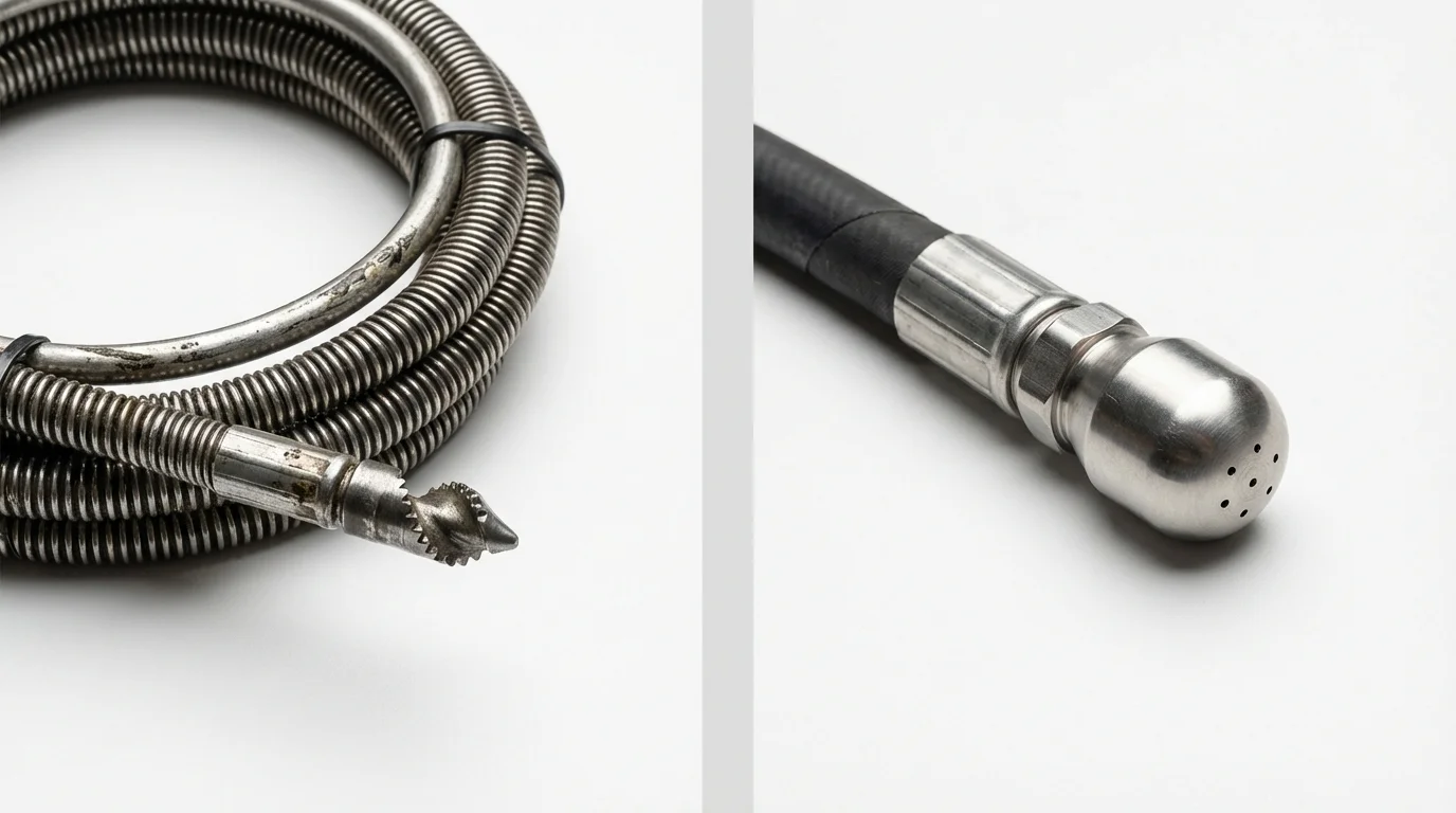 Drain snake cable and hydro jetting nozzle used for drain cleaning in Alburtis, PA