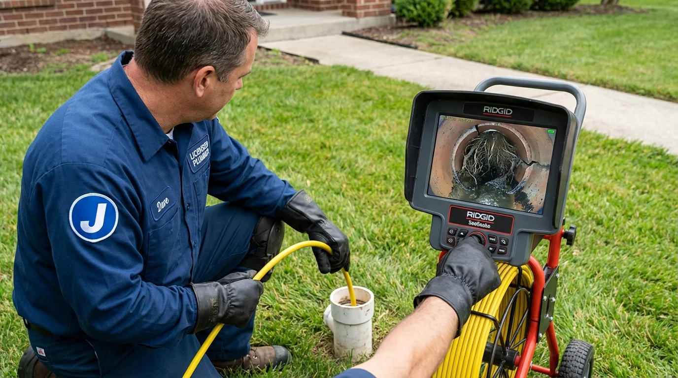 Sewer camera inspection being performed by Johns Plumbing LLC in Alburtis