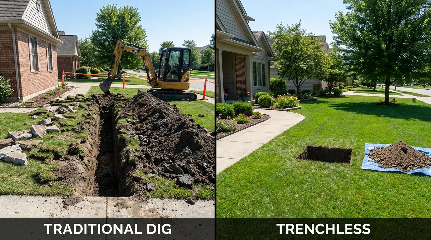 Trenchless sewer repair with minimal yard damage versus traditional excavation in Alburtis, PA